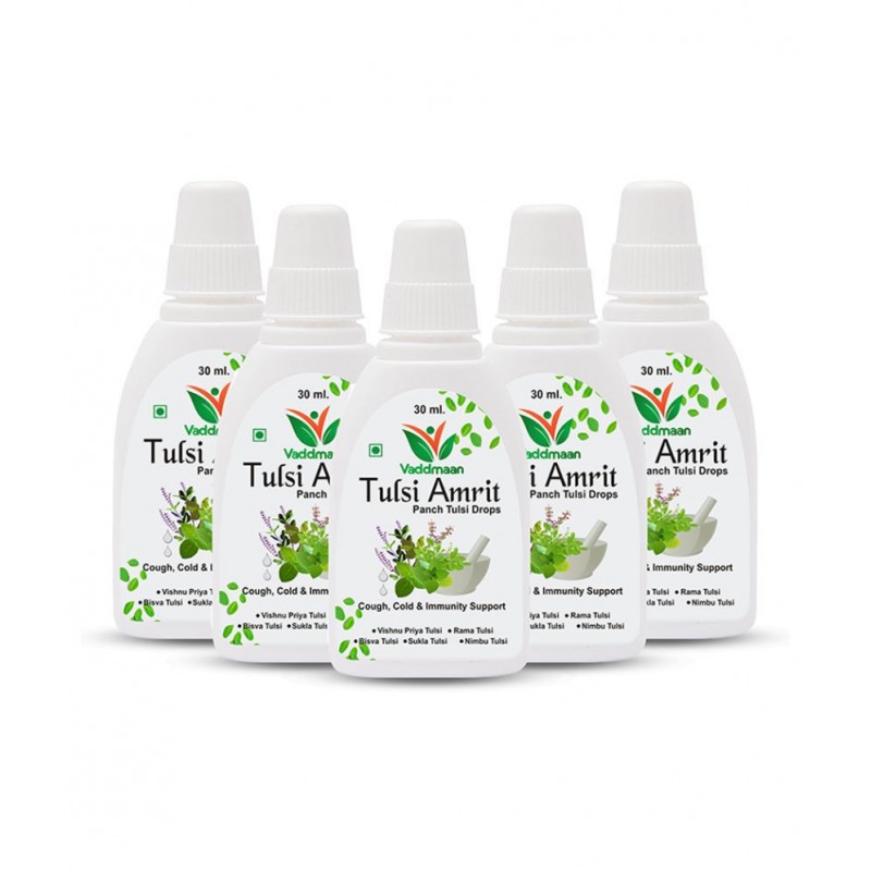 Vaddmaan Tulsi Amrit - 5 x 30 ml - Panch Tulsi Ark Drops - Pure Organic Concentrated Extract of 5 Rare Tulsi for Natural Immunity Boosting & Cough and Cold Relief