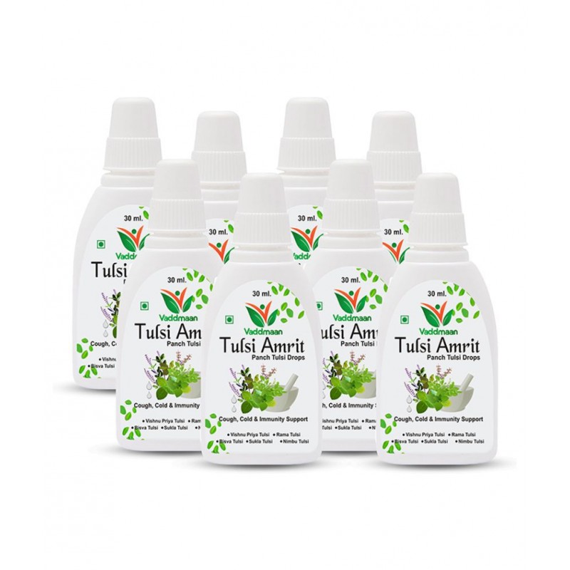 Vaddmaan Tulsi Amrit - 8 x 30 ml - Panch Tulsi Ark Drops - Pure Organic Concentrated Extract of 5 Rare Tulsi for Natural Immunity Boosting & Cough and Cold Relief