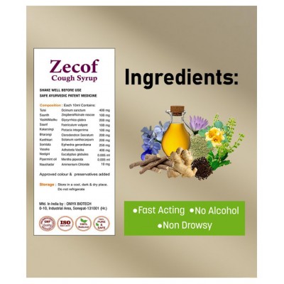 Vaddmaan Zecof 100 Ml | Ayurvedic | Cough Syrup| Neelgiri Oil | Pepperment Oil | Tulsi | Saunth | Yashthimadhu | Karkasingi| Somlata | Kaantakari (Set of 5)