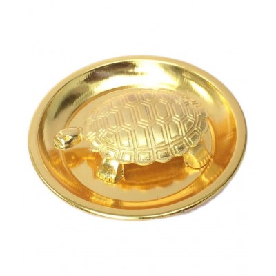 Vastu Feng Shui Golden Metal Turtle Tortoise Plate for Good Luck size 4-Inch Feng Shui Turtle Plate Best Gift for Career / Fengshui Tortoise / Turtle For Good Luck with Metal plate for stability