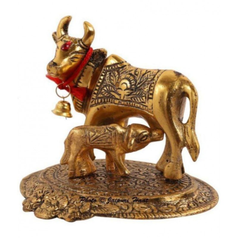Veda Kamdhenu Cow and Calf Statue Figurine Idol