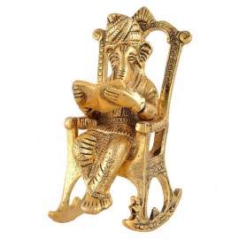 Vighnesh Art and Crafts Lord Ganesha Sitting on Chair Reading Ramayana Showpiece Figurine Diwali Decoration | Chair Ganesha | Aluminium Idol (5X7X14 CM)