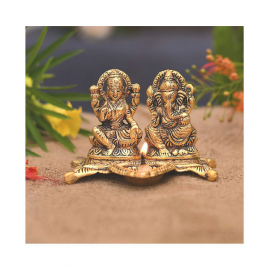 Vighnesh Art and Crafts Metal Gold Plated Laxmi Ganesh Chocki Diya God Idol Exclusive Gift For Diwali (Gold, 15X10X12 cm)