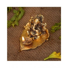 Vighnesh Art and Crafts metal Patta Ganesha With Deepak For Home Décor And Tempal(Gold, 12X10X9 cm)