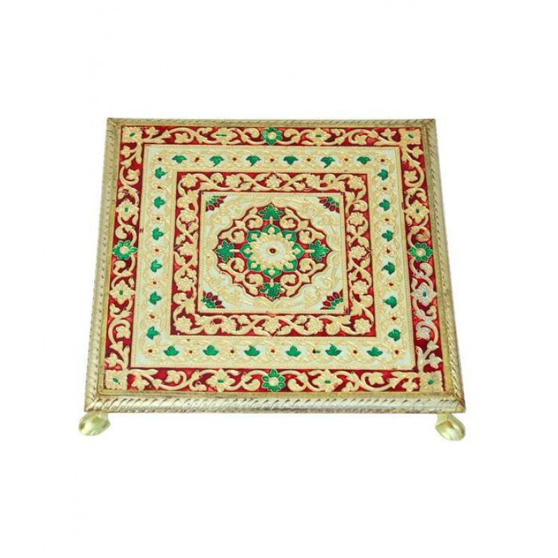 Villcart Golden Meenakari Chowki For Pooja - Set Of Two