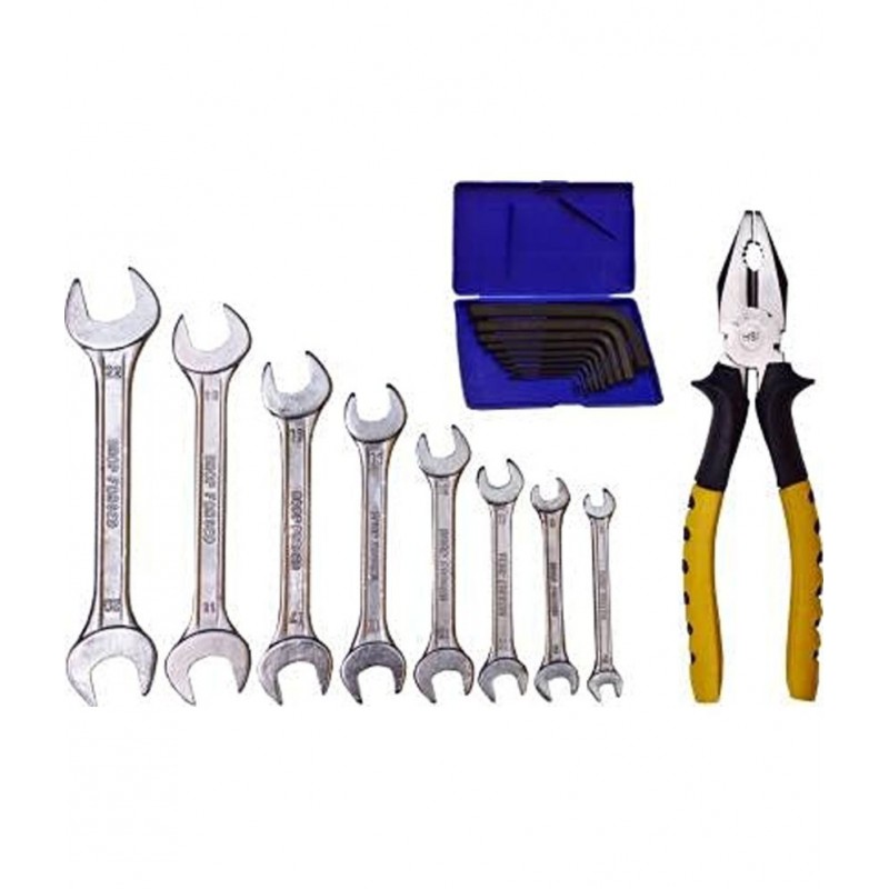 Visko-808 Set of 3 Hand Tool Combo Set (8ps Open End Spanner,Allen Key Set & 8inch Plier)