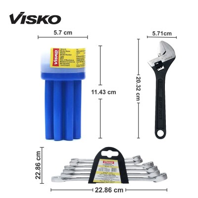 Visko Hand Tools Combo , 815 Tools Combo With 331 Phosphate Finish Single Sided Open End Wrench ,111 8 Blades Combination Screwdriver Set with Tester (9-Pieces) and S027 Recessed Panel Double Sided Combination Wrench (Pack of 6)