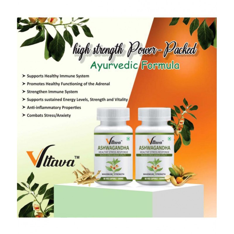 Vltava Ashwagandha Capsules | Ashwagandha For Men Women | Stamina capsule 120 mg Unfalvoured Minerals Capsule Pack of 2 Vltava Ashwagandha Capsules | Ashwagandha For Men Women | Stamina capsule 120 mg Unfalvoured Minerals Capsule Pack of 2