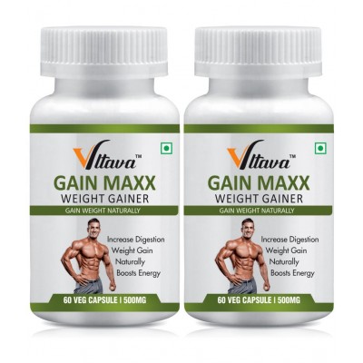 Vltava GAIN MAXX Weight Gainer Capsules Supplement for Increase Appetite & Promote Weight Gain 100% Natural 120 mg Unflavoured Pack of 2