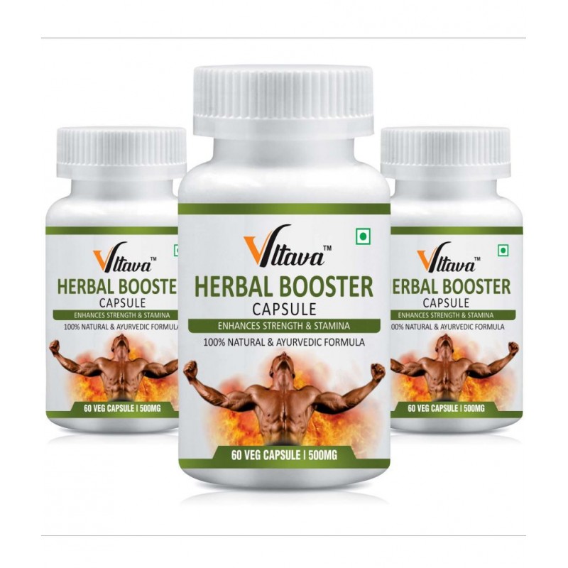 Vltava HERBAL CAPSULE | Real Strength for Men | Energy, Strength, Stamina | 180 mg Unflavoured Minerals Capsule Pack of 3