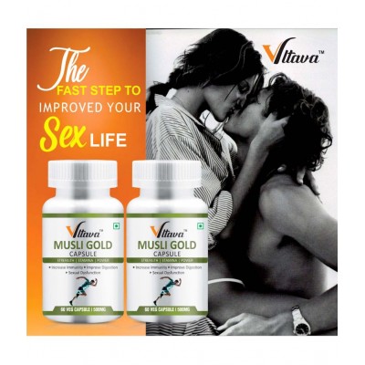 Vltava Musli Gold for Men Extra Power, Stamina, Strength, Increase Energy, 120 mg Unfalvoured Minerals Capsule Pack of 2