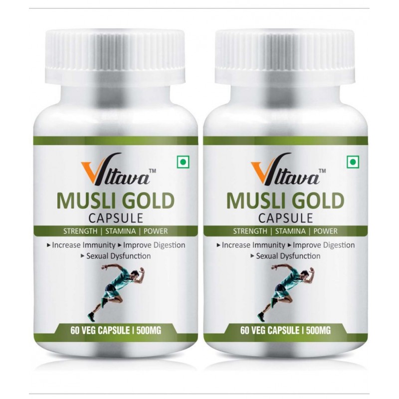 Vltava Musli Gold for Men Extra Power, Stamina, Strength, Increase Energy, 120 mg Unfalvoured Minerals Capsule Pack of 2