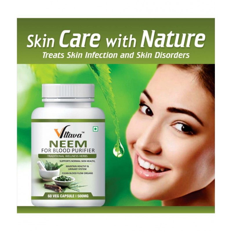Vltava Neem + Skinglow Capsules Help Fight Dryness in Face & Remove Dead Skin 60 mg Unfalvoured Minerals Capsule