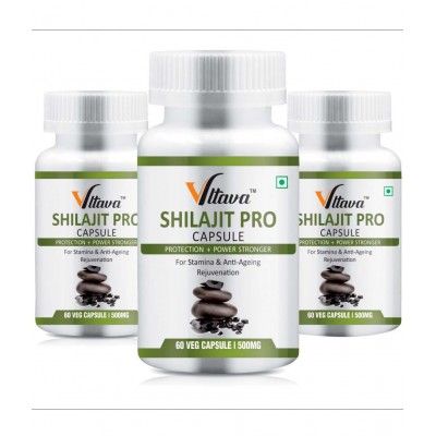 Vltava Shilajit Extract Supports Strength Stamina Energy Endurance For Men 180 mg Unflavoured Minerals Capsule Pack of 3
