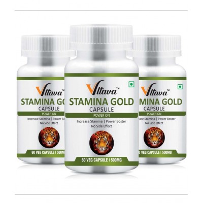 Vltava Stamina Gold Capsules - Energy Stamina & Power Capsule For Men & Women 180 mg Unfalvoured Minerals Capsule Pack of 3
