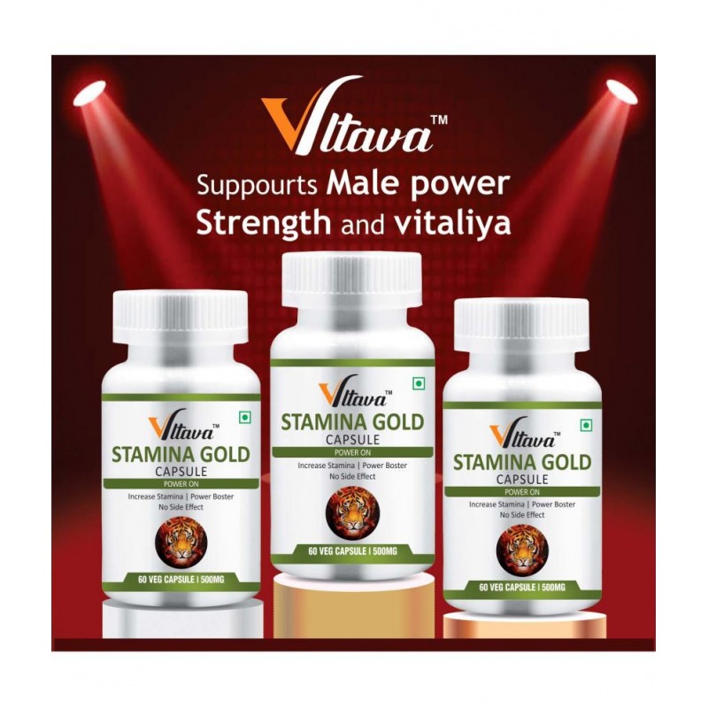 Vltava Stamina Gold Capsules - Energy Stamina & Power Capsule For Men & Women 180 mg Unfalvoured Minerals Capsule Pack of 3