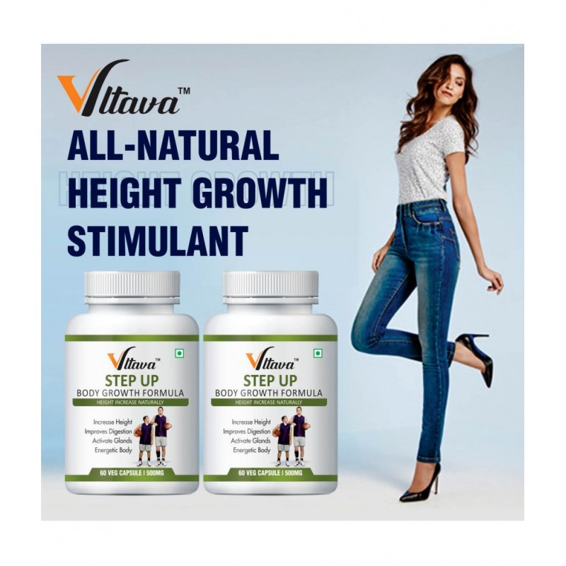Vltava Step Up Body Growth Height Increasing Capsule (Body Growth   Formula) 120 mg Unfalvoured Minerals Capsule Pack of 2