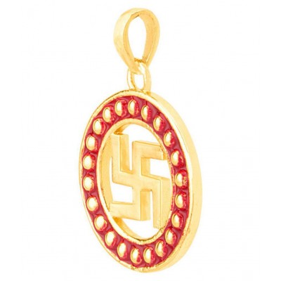 Voylla Red Enameled Border Swastika Pendant from Spiritual Saga
