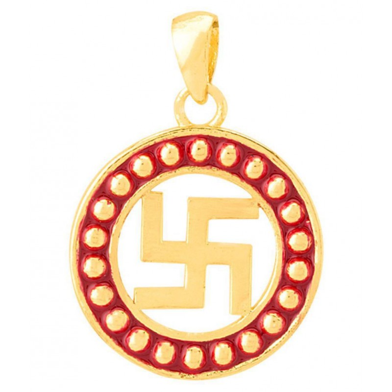 Voylla Red Enameled Border Swastika Pendant from Spiritual Saga