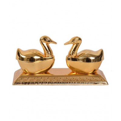 Vyomika Decor Double Duck Roli-Chandan, Chawal Akshat Haldi, Kumkum Box Chopda (Golden, Size : 10x4x5CM)