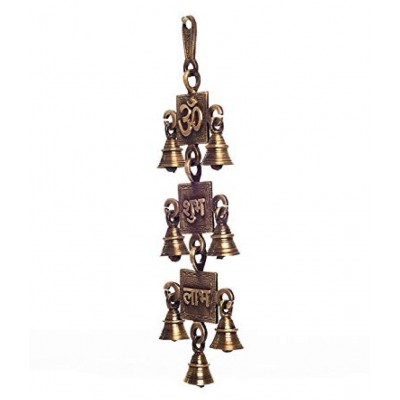 Vyomika Decor Om Shubh Labh Brass Wall Hanging Bells (10 cm x 2 cm x 31, Brown)