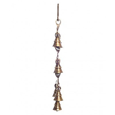 Vyomika Decor Om Shubh Labh Brass Wall Hanging Bells (10 cm x 2 cm x 31, Brown)