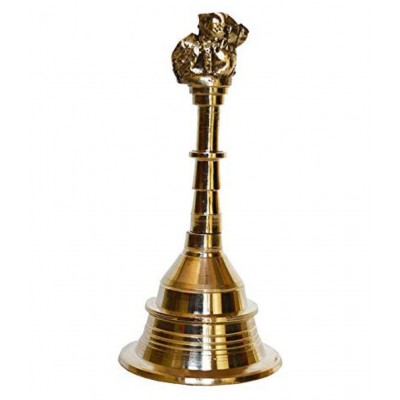 Vyomika Decor Pooja Bell with Nandi Sitting on top Made of Top Brass - 12 cms high