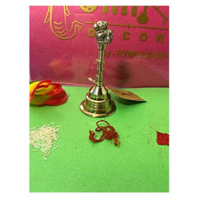 Vyomika Decor Pooja Bell with Nandi Sitting on top Made of Top Brass - 12 cms high