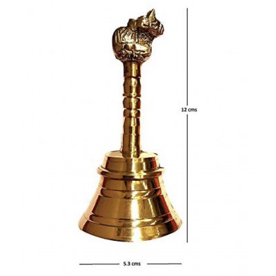 Vyomika Decor Pooja Bell with Nandi Sitting on top Made of Top Brass - 12 cms high