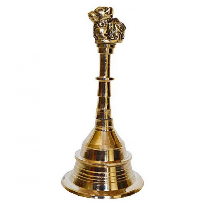 Vyomika Decor Pooja Bell with Nandi Sitting on top Made of Top Brass - 12 cms high