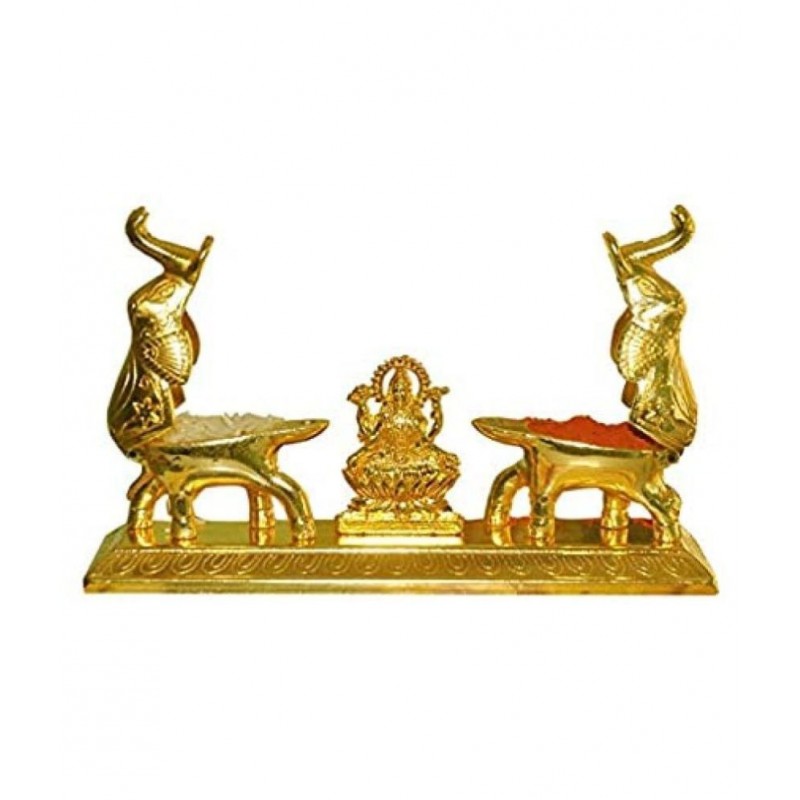 Vyomika Decor Roli Tikka haldi kumkum Double Holder in Metal Elephant Shaped with Laxmi Idol(Golden Plated)