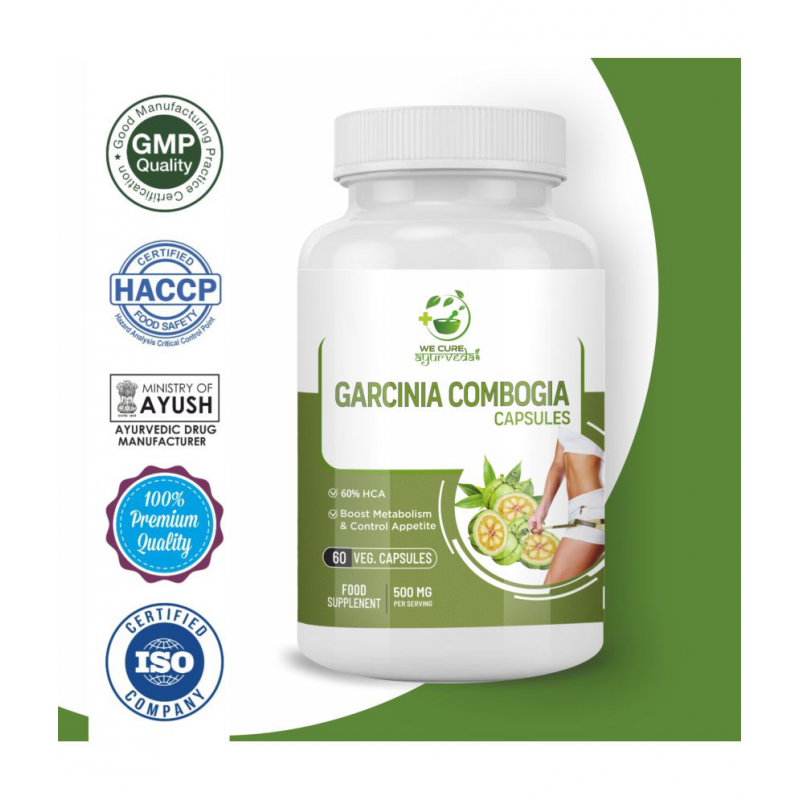 WECURE AYURVEDA Garcinia Cambogia 60% HCA from Garcinia Cambogia Extract. Extra Strength - Ultra Effective for Appetite Control and Weight Management 500 mg Unflavoured Single Pack