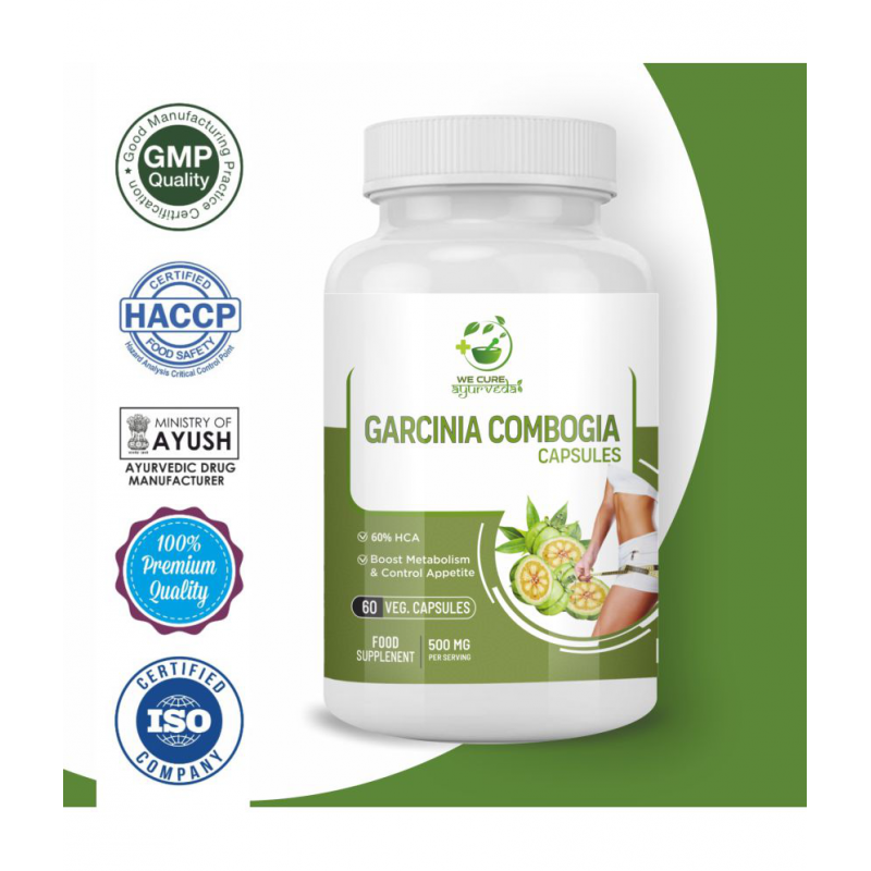 WECURE AYURVEDA Garcinia Cambogia Extract Premium Weight Management Supplement - 60% (HCA) 60 Vegetarian Capsules - Natural Appetite Suppressant - Non GMO 500 mg Unflavoured Single Pack