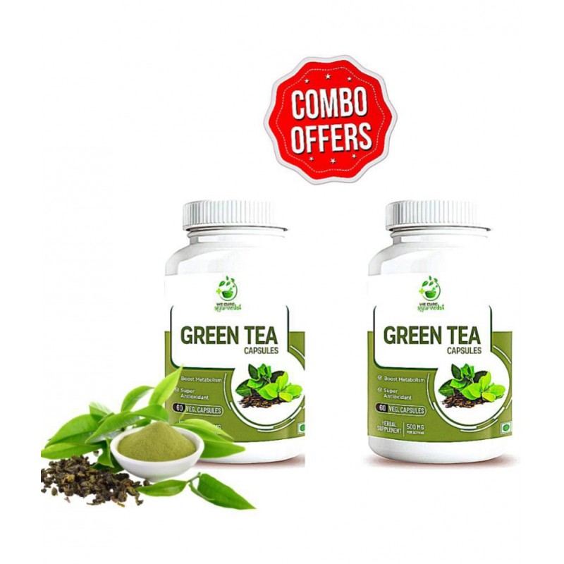 WECURE AYURVEDA Green Tea Extract Capsules to Daily Antioxidant Vitamins - Ayurvedic Weight Loss 120 l Multivitamins Capsule Pack of 2