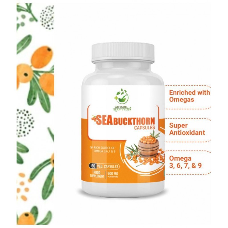WECURE AYURVEDA Sea Buckthorn  Omega-7 Dry Eye Relief - 500 mg Sea Buckthorn, 60 Capsules  60 gm Multivitamins Tablets