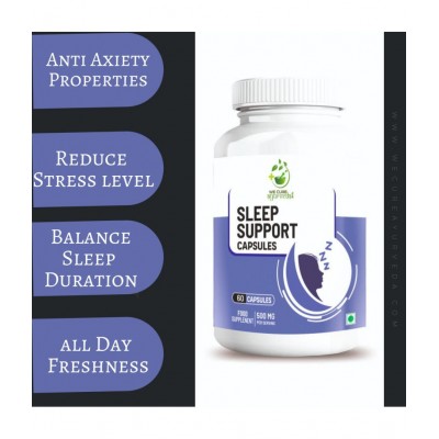 WECURE AYURVEDA Sleep Support 10-in-1 Stress & Mood Support - Melatonin for Adults 60 Capsules 60 gm Multivitamins Tablets
