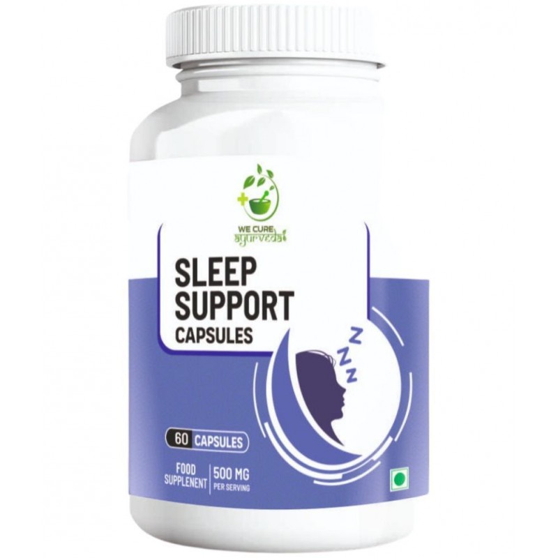 WECURE AYURVEDA Sleep Support 10-in-1 Stress & Mood Support - Melatonin for Adults 60 Capsules 60 gm Multivitamins Tablets