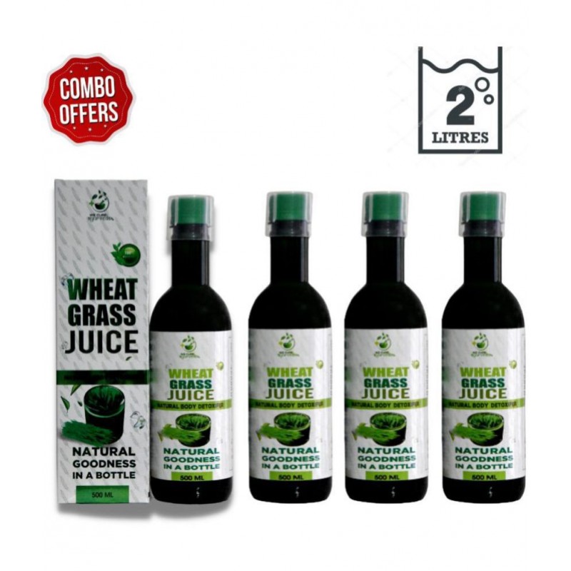 WECURE AYURVEDA Wheat Grass Juice 2 Litre Combo pack 4 Liquid 4 gm Pack Of 4