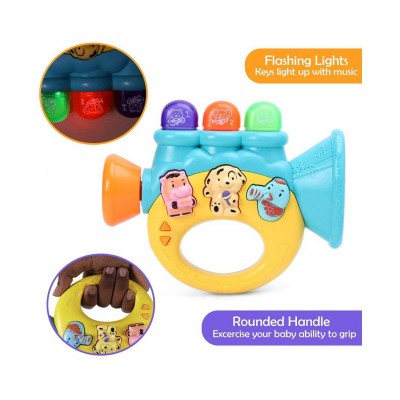 WISHKEY Colorful Musical Trumpet with Light & Different Sounds, Battery Operated Fun Educational Entertainment Toys for Toddlers ( Pack Of 1, Multicolor)