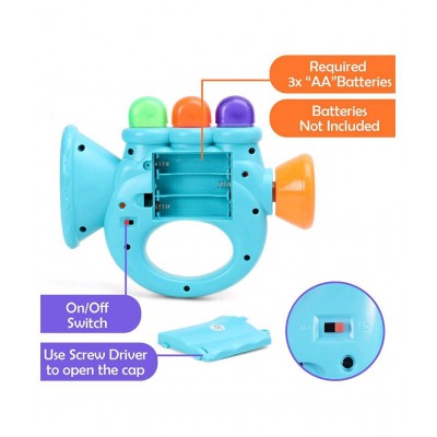 WISHKEY Colorful Musical Trumpet with Light & Different Sounds, Battery Operated Fun Educational Entertainment Toys for Toddlers ( Pack Of 1, Multicolor)