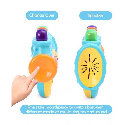 WISHKEY Colorful Musical Trumpet with Light & Different Sounds, Battery Operated Fun Educational Entertainment Toys for Toddlers ( Pack Of 1, Multicolor)