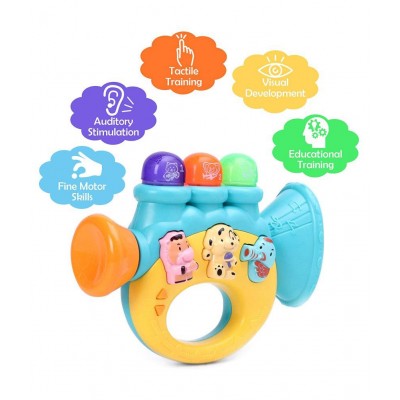 WISHKEY Colorful Musical Trumpet with Light & Different Sounds, Battery Operated Fun Educational Entertainment Toys for Toddlers ( Pack Of 1, Multicolor)