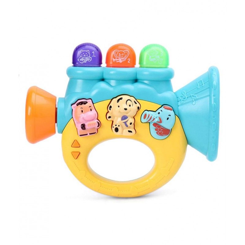 WISHKEY Colorful Musical Trumpet with Light & Different Sounds, Battery Operated Fun Educational Entertainment Toys for Toddlers ( Pack Of 1, Multicolor)