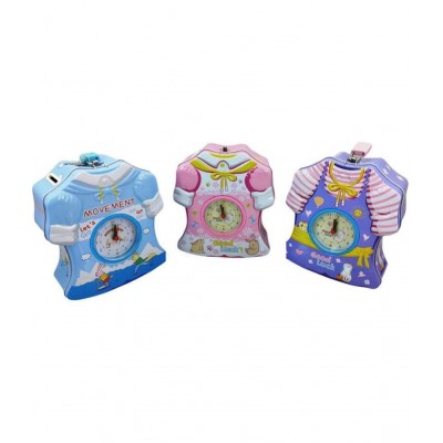 WISHKEY Cute Attractive Dress Piggy Bank with Battery Operated Clock, Security Lock & Keys for Kids Money Saving Storage Coin Collector Box for Kids