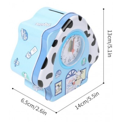WISHKEY Cute Attractive House Piggy Bank with Battery Operated Clock, Security Lock & Keys for Kids Money Saving Storage Coin Collector Box for Kids