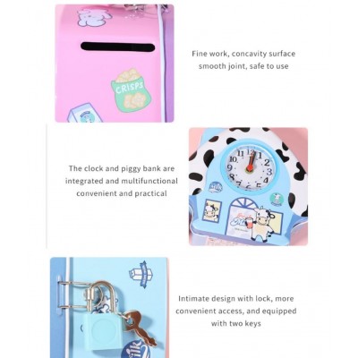 WISHKEY Cute Attractive House Piggy Bank with Battery Operated Clock, Security Lock & Keys for Kids Money Saving Storage Coin Collector Box for Kids