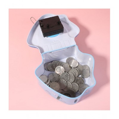 WISHKEY Cute Attractive House Piggy Bank with Battery Operated Clock, Security Lock & Keys for Kids Money Saving Storage Coin Collector Box for Kids