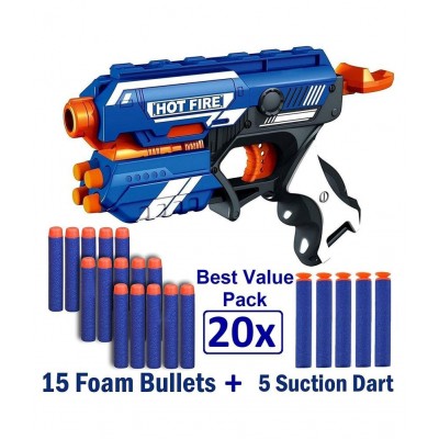 WISHKEY Plastic Blaze Storm Manual Soft Bullet Gun Toy with 20 Safe Soft Foam Bullets, Fun Target Shooting Battle Fight Game For Kids (Pack Of 1, Multicolor)