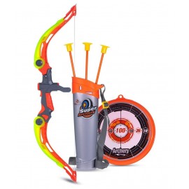 WISHKEY Plastic Sports Super Archery Bow And Arrow Set With Dart Target Board, 3 Suction Cup Tip Arrows & Quiver, Fun Shooting Game For kids ( Pack Of 1, Orange)