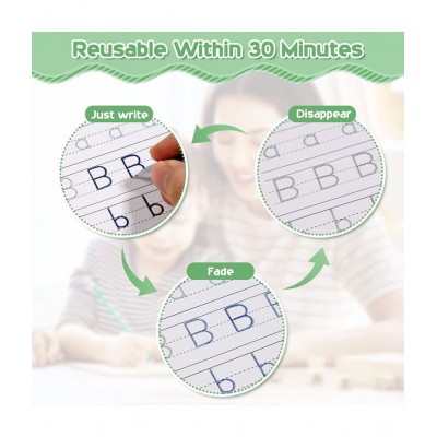 WISHKEY Practice Copy Book Set of 4 Magic Writing & Drawing Books Kit for Toddler Alphabet, maths,drawing Learning Handwriting Educational Playset for Kids With Pen,Refills & Pen grip for Preschooler